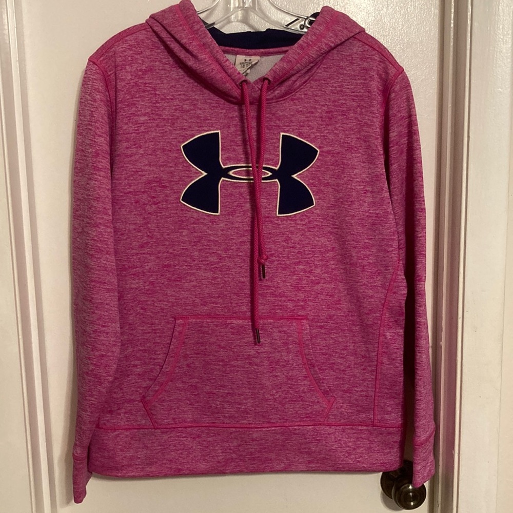 Under Armour Women’s Pink and Blue Hooded Sweatshirt (size M)